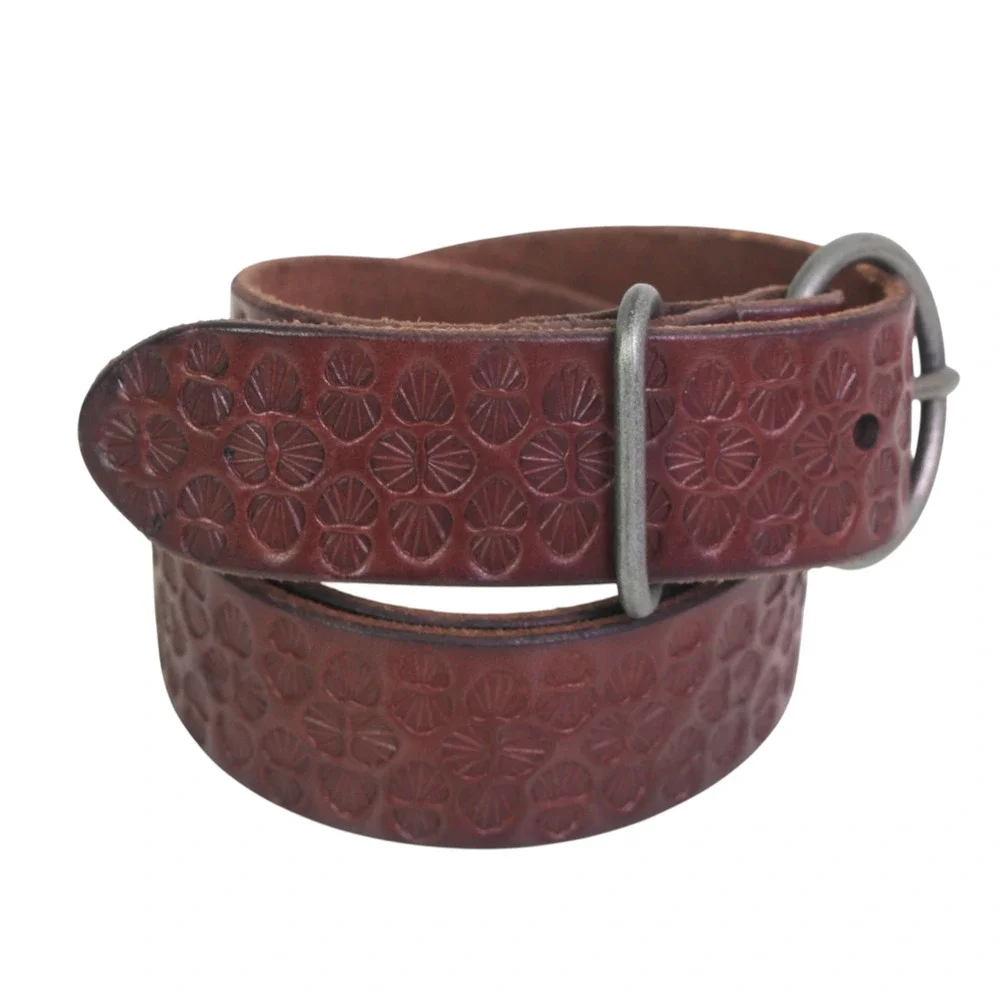 Lucky Brand TOOLED BROWN REAL LEATHER 1 3/8
